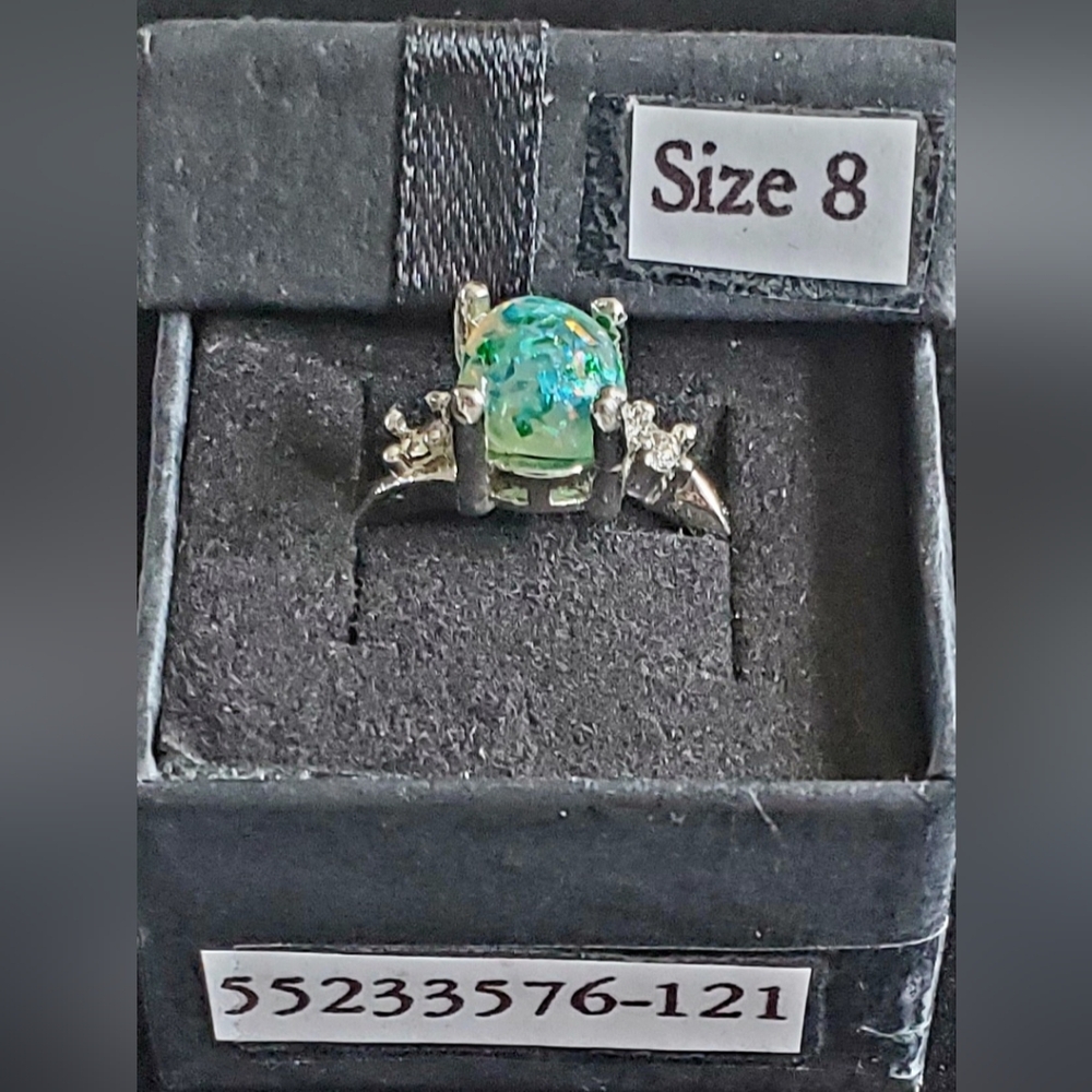 New .925 Sterling Silver  3.0 CT. LAB FIRE OPAL RING